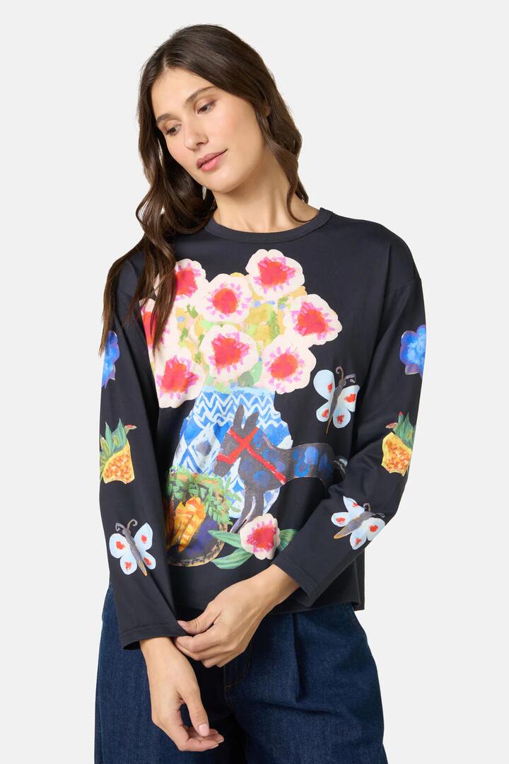 Image of T-Shirts. Product name - Garden Table Long Tee in Black colour by brand - Gorman