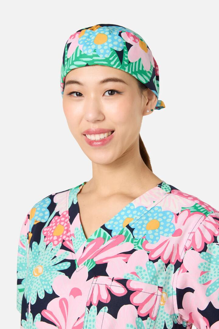 Image of Hats. Product name - Magic Floral Scrub Hat in Navy colour by brand - Gorman
