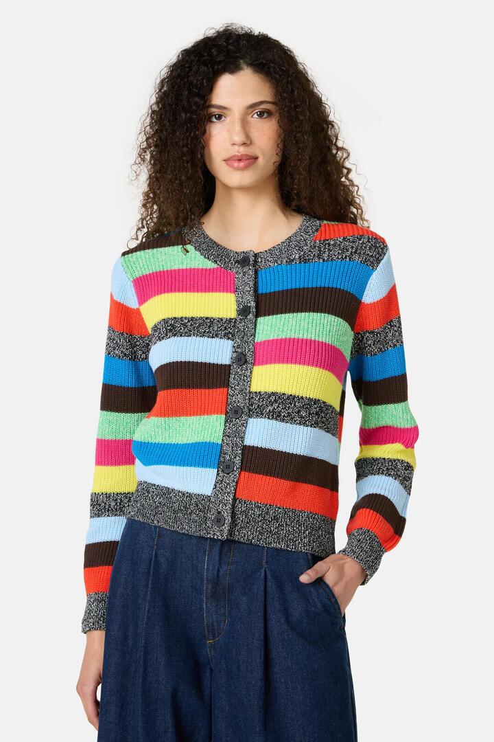 Image of Cardigans. Product name - Jumble Stripe Cotton Cardigan in Stripe colour by brand - Gorman