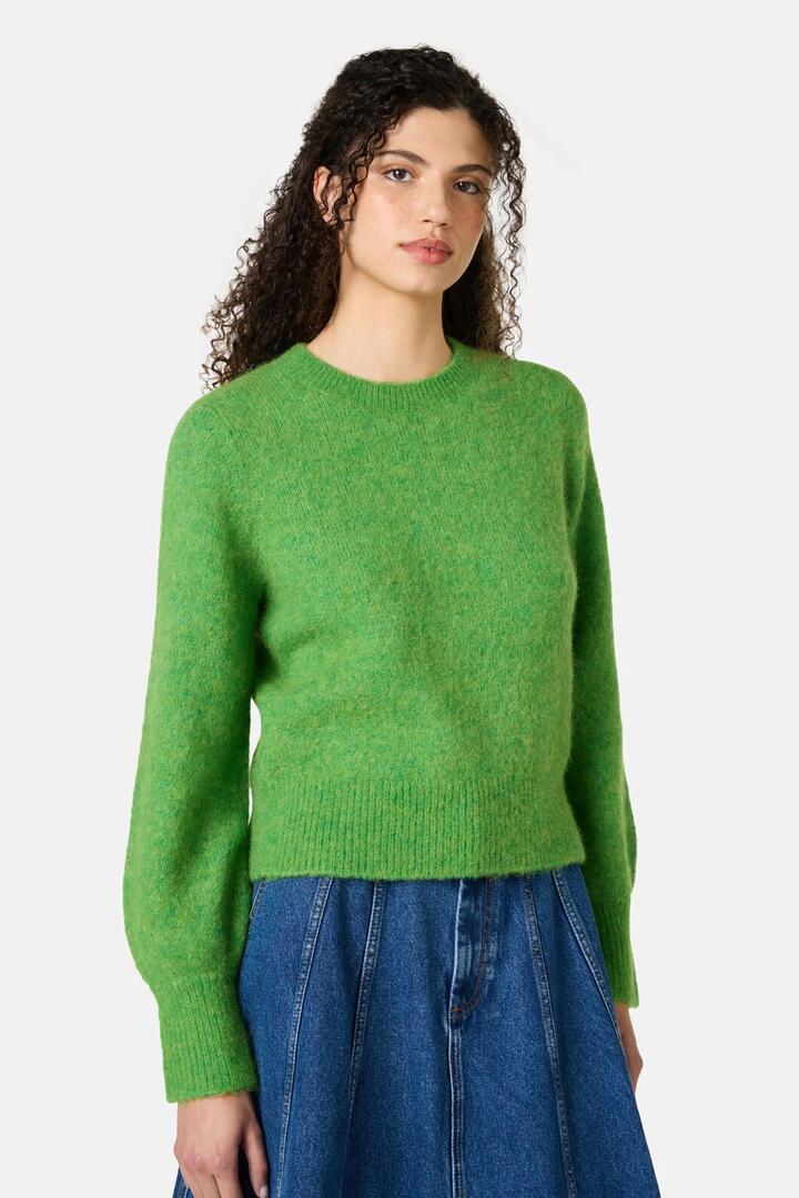 Image of a model wearing Outerwear. Product name - Ally Alpaca Jumper in Green colour by brand - Gorman