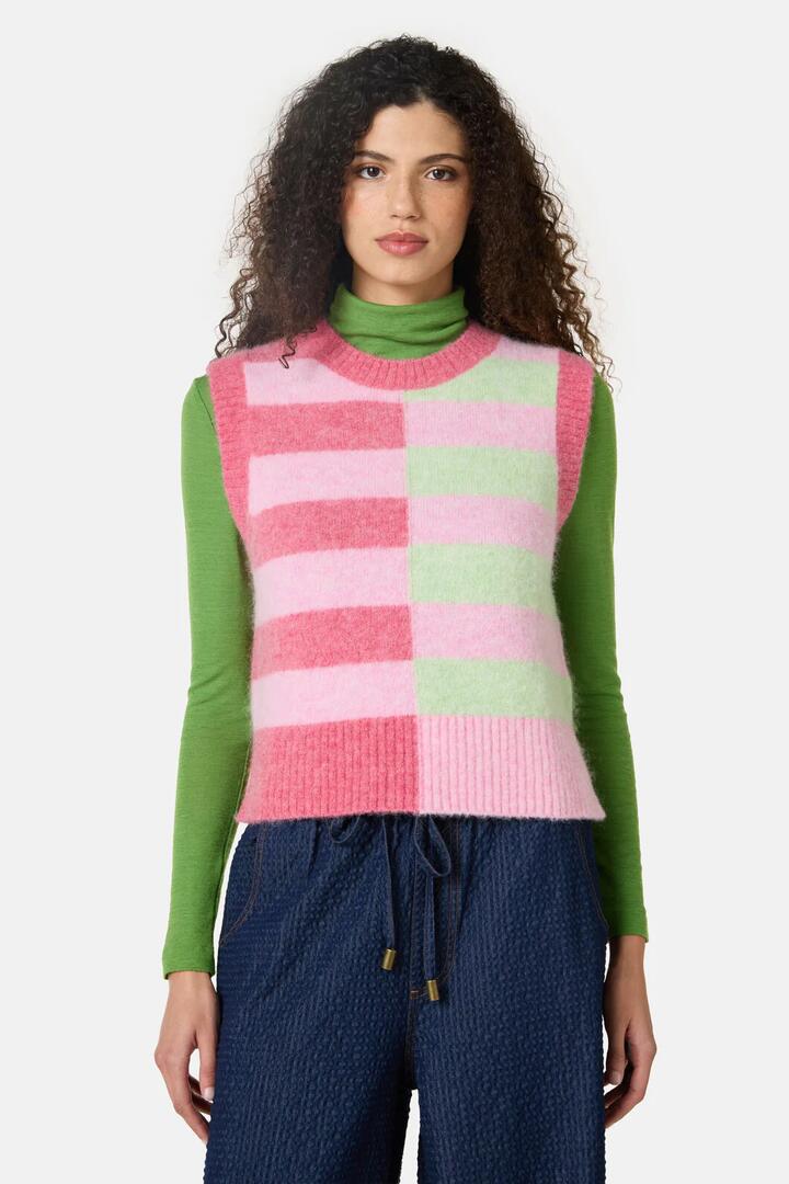 Image of Coats & Jackets. Product name - Linea Stripe Alpaca Vest in Stripe colour by brand - Gorman