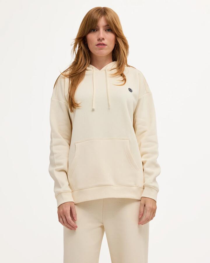 Image of a model wearing Outerwear. Product name - Element Womens Cornette Pullover Hoodie Off White in Off White colour by brand - Element