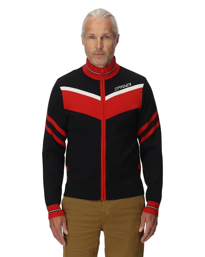 Image of a model wearing Outerwear. Product name - Spyder Mens Garmisch Fleece Jacket Black in Black colour by brand - Spyder