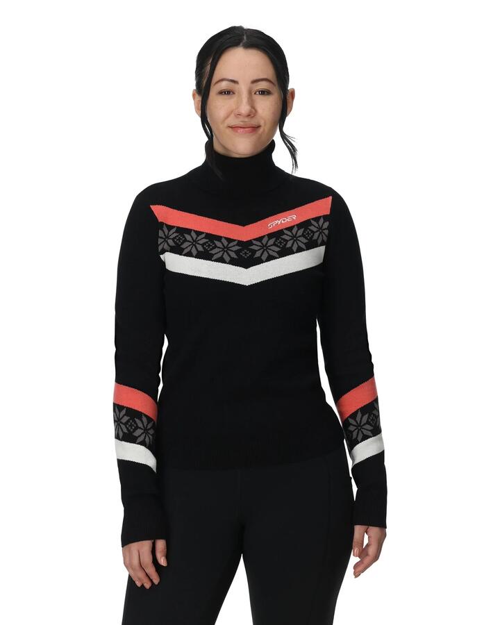 Image of a model wearing Outerwear. Product name - Spyder Womens Steller Ski Fleece Jumper Black in Black colour by brand - Spyder