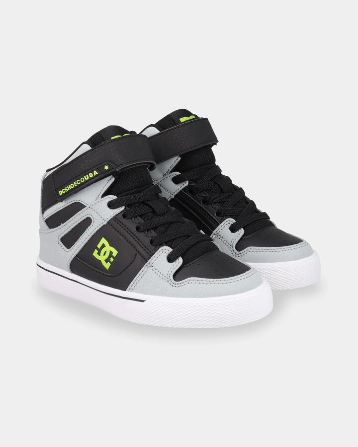 Image of Shoes. Product name - DC Shoes Boys 4-16 Pure High-Top Ev Shoes Grey/Black/Lime in Grey/Black/Lime colour by brand - DC Shoes