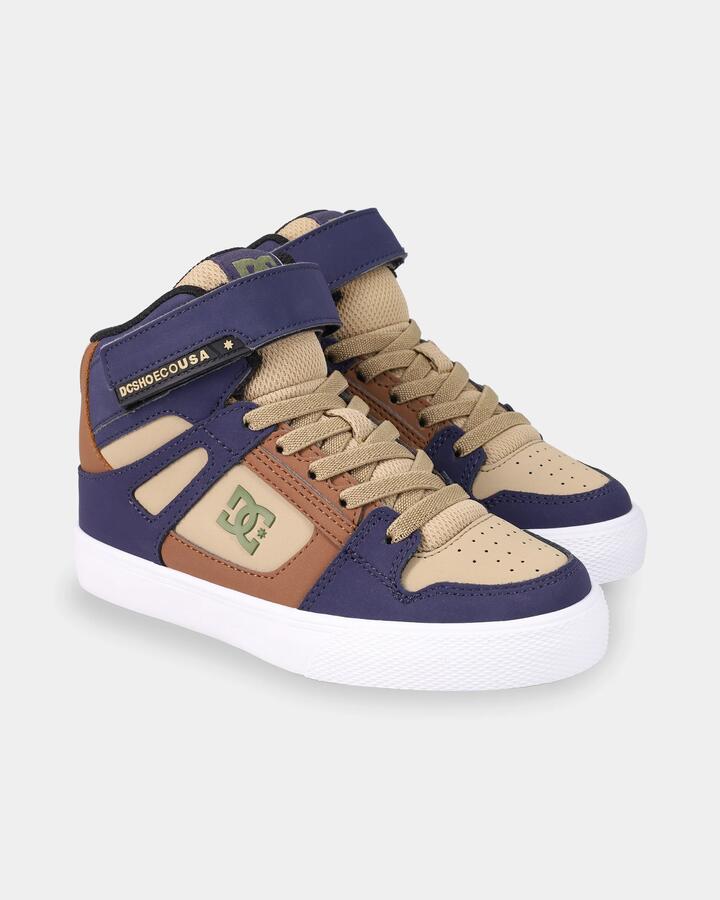 Image of Shoes. Product name - DC Shoes Boys 4-16 Pure High-Top Ev Shoes Navy/Brown/Tan in Navy/Brown/Tan colour by brand - DC Shoes