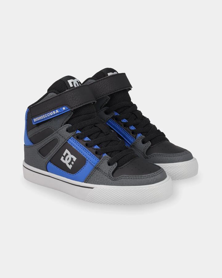 Image of Shoes. Product name - DC Shoes Boys 4-16 Pure High-Top Ev Shoes Grey/Black/Blue in Grey/Black/Blue colour by brand - DC Shoes