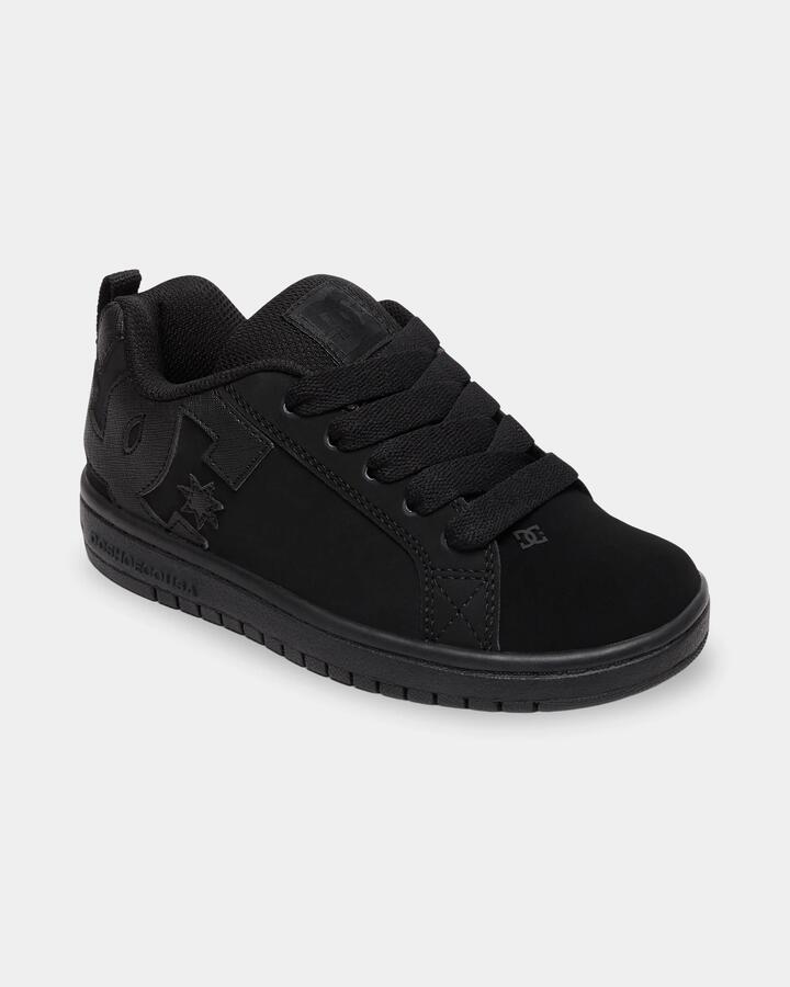 Image of Shoes. Product name - DC Shoes Boys 4-16 Court Graffik Skate Shoes Black/Black in Black/Black colour by brand - DC Shoes