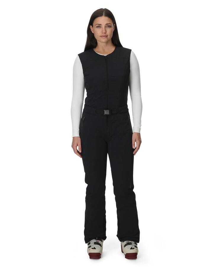 Image of a model wearing Pants. Product name - Spyder Womens On Piste Bib Snow Pants Black in Black colour by brand - Spyder