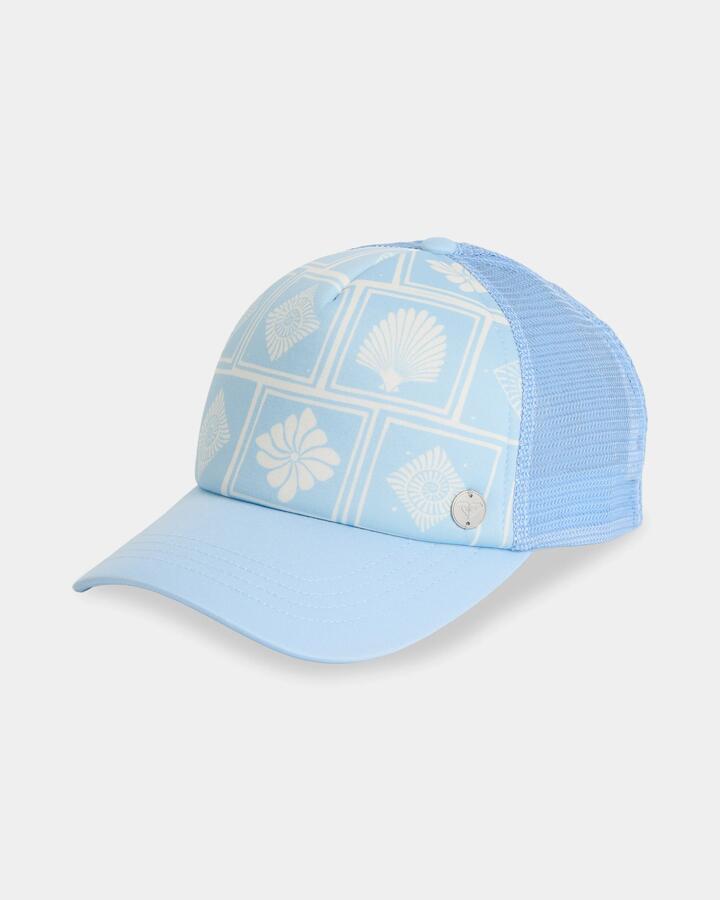 Image of Hats. Product name - Roxy Womens Beautiful Morning Trucker Cap Cerulean Shell Yeah S in Cerulean Shell Yeah S colour by brand - Roxy