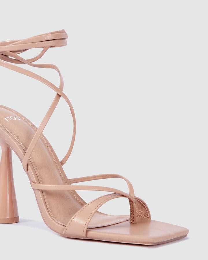 Image of Heels. Product name - Zancy Buff Triangular Heels in Beige colour by brand - Novo