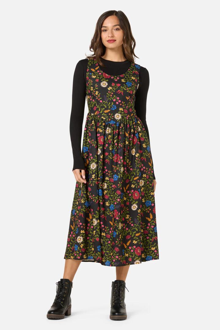 Image of Dresses. Productname: Joelle Folk Floral Midi Dress in Black colour by brand - Princess Highway
