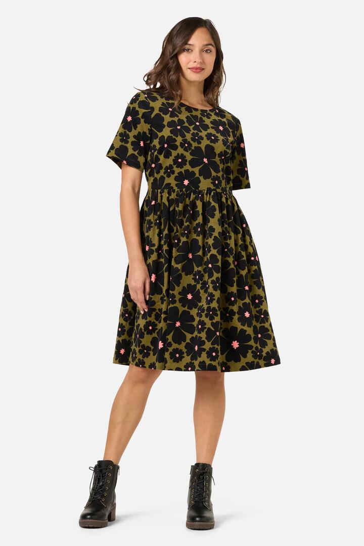 Image of Dresses. Productname: Donna Flower Cord Smock Dress in Olive colour by brand - Princess Highway