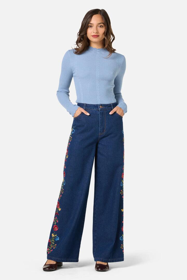 Image of Jeans. Productname: Joelle Embroidered Jean in Blue Denim colour by brand - Princess Highway