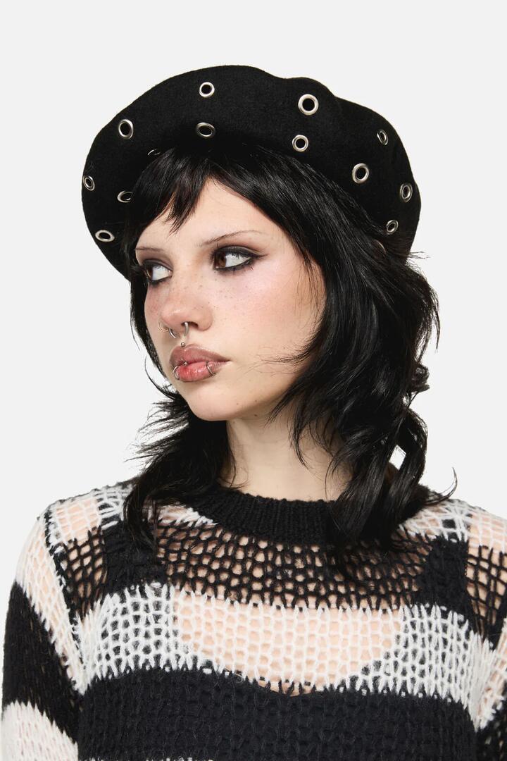 Image of Hats. Productname: Eyelet Wool Beret in Black colour by brand - Black Friday
