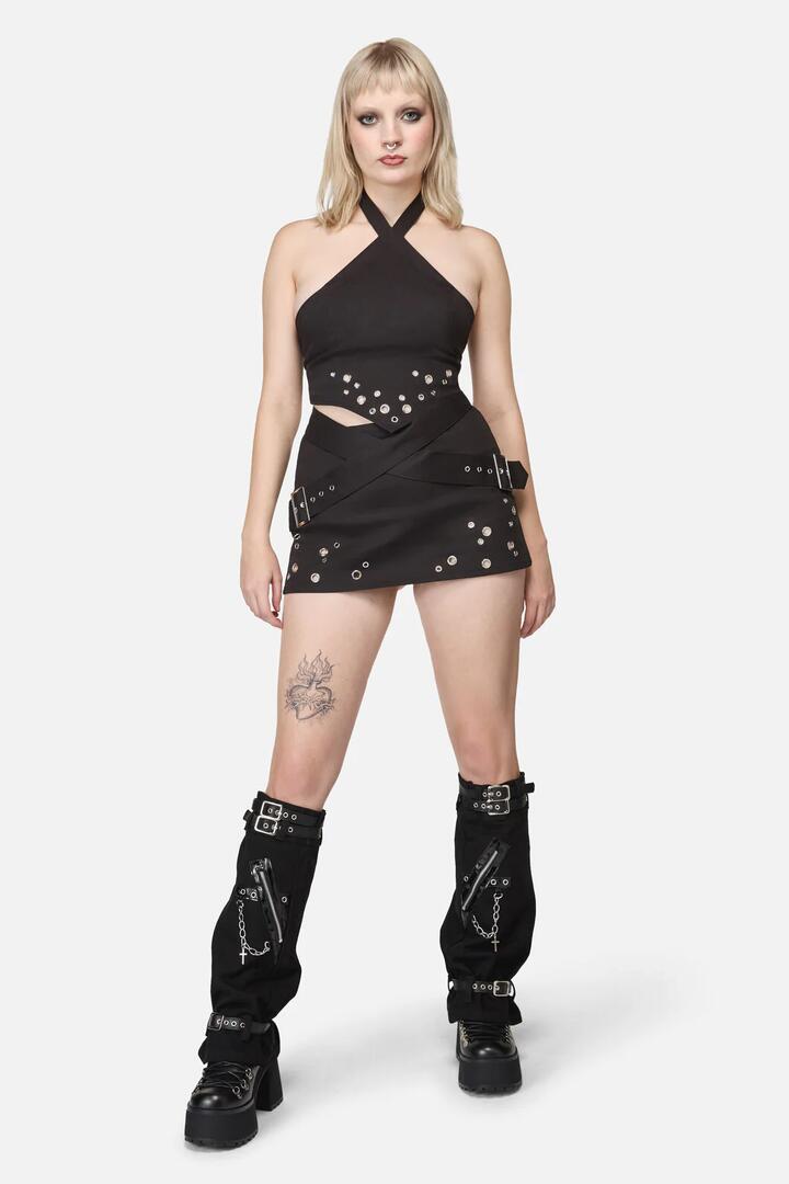 Image of Jewelry. Productname: Chain & Zip Strap Leg Warmers in Black colour by brand - Black Friday