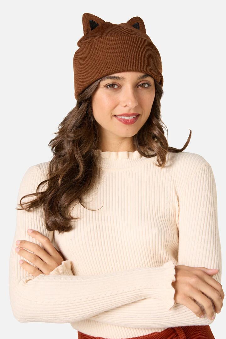 Image of Hats. Productname: Fox Ears Beanie in Chocolate colour by brand - Princess Highway