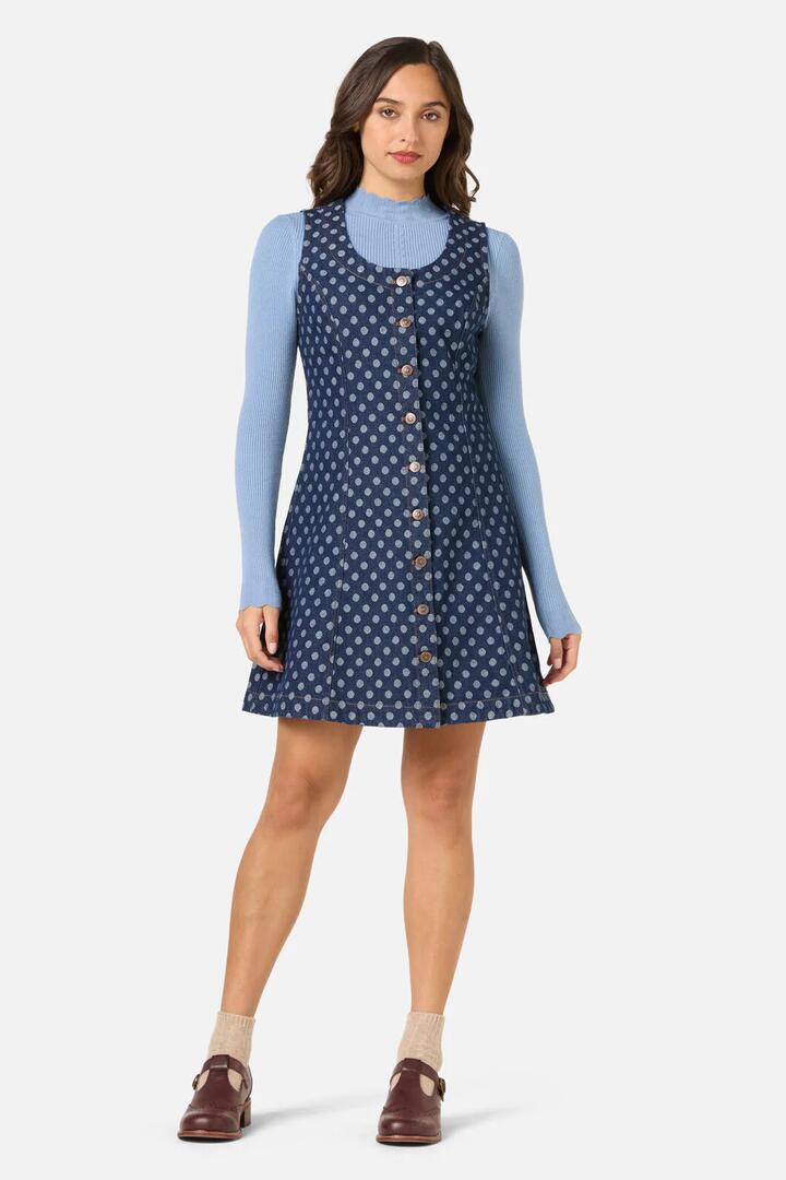 Image of Jeans. Productname: Polka Spot Denim Pinny in Dark Denim colour by brand - Princess Highway