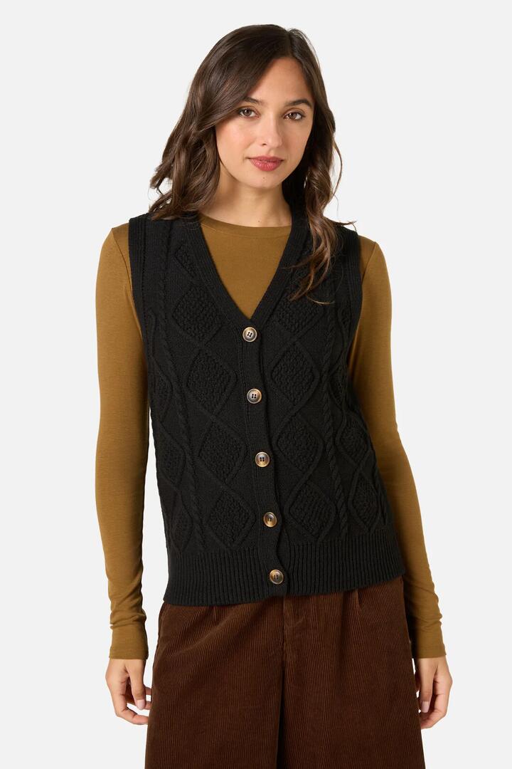 Image of Coats & Jackets. Productname: Milena Cable Knit Vest in Black colour by brand - Princess Highway