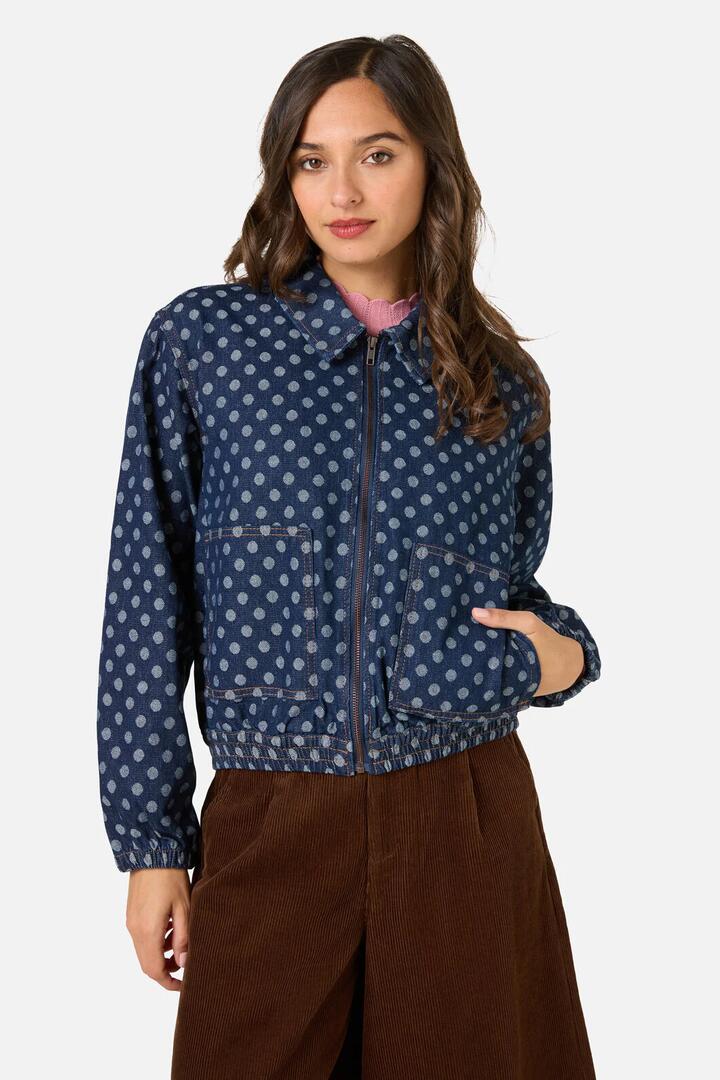 Image of Coats & Jackets. Productname: Polka Spot Denim Jacket in Dark Denim colour by brand - Princess Highway