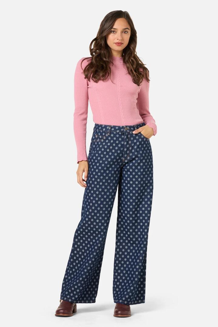 Image of Jeans. Productname: Polka Spot Denim Jean in Dark Denim colour by brand - Princess Highway