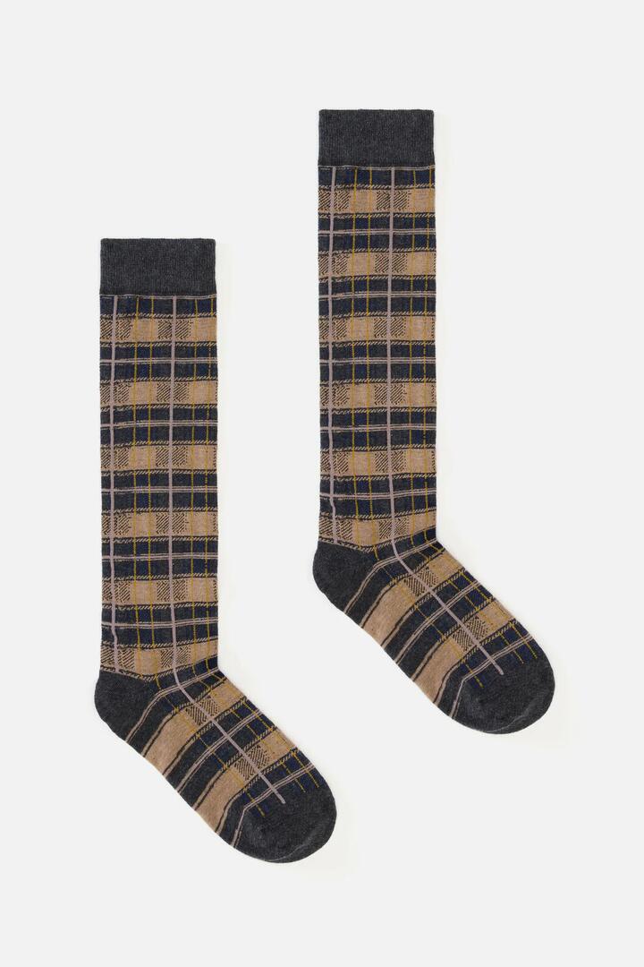 Image of Socks. Productname: Grey Long Tartan Socks in Grey colour by brand - Dangerfield