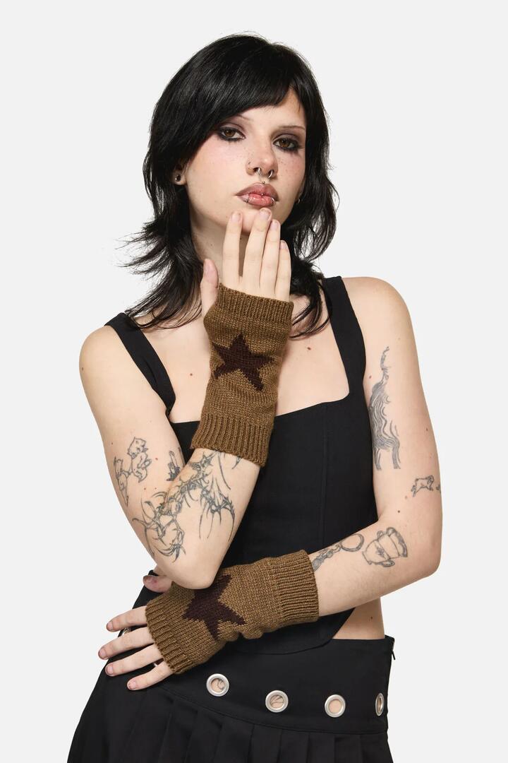 Image of Gloves & Mittens. Productname: Warm Star Fingerless Gloves in Tan colour by brand - Black Friday