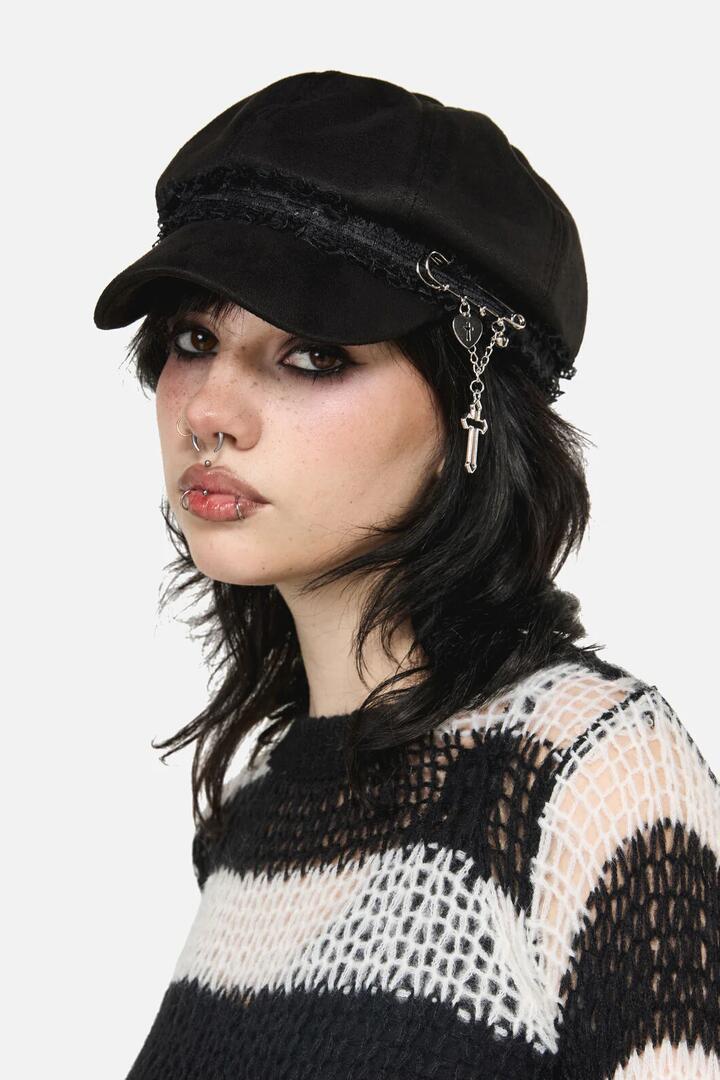 Image of Charms. Productname: Ruffle & Removable Charm Hat in Black colour by brand - Black Friday