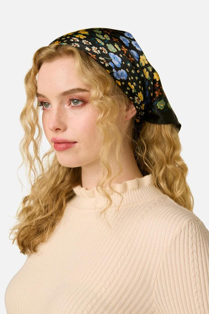 Image of Scarves & Shawls. Productname: Iris Ditsy Satin Scarf in Black colour by brand - Princess Highway