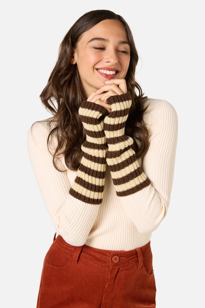 Image of Gloves & Mittens. Productname: Long Striped Fingerless Gloves in Chocolate colour by brand - Princess Highway