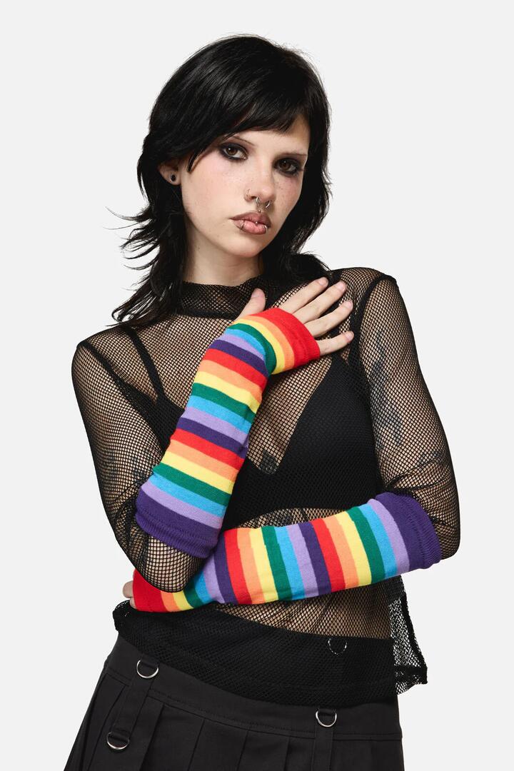 Image of Gloves & Mittens. Productname: Rainbow Long Fingerless Gloves in Rainbow colour by brand - Dangerfield