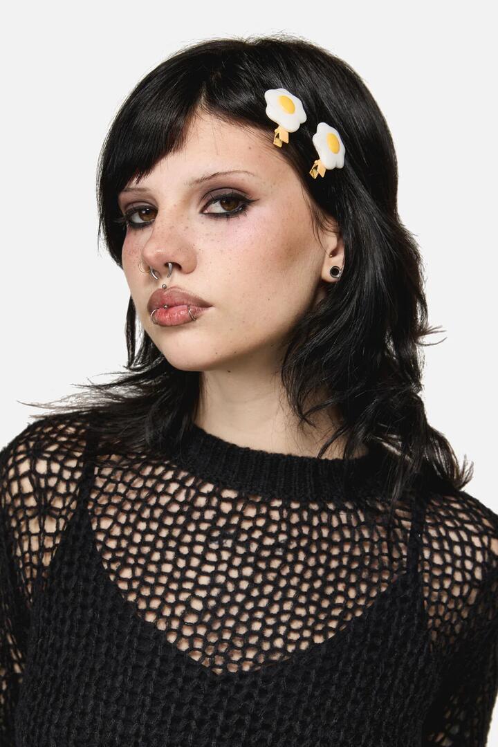 Image of Hair Accessories. Productname: Fried Egg Hair Clips in White/Yellow colour by brand - Dangerfield