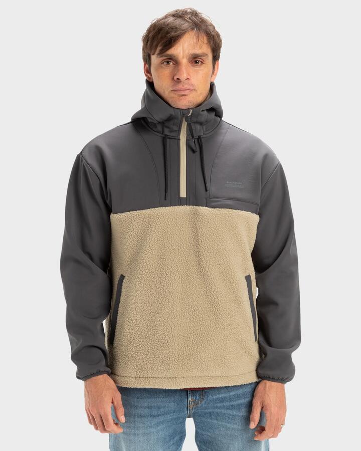 Image of a model wearing Outerwear. Product name - Quiksilver Mens South Pop Half-Zip Fleece Seneca Rock in Seneca Rock colour by brand - Quiksilver
