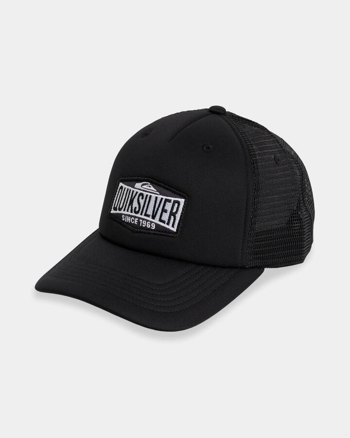 Image of Hats. Product name - Quiksilver Mens Decades Foam Trucker Cap Black in Black colour by brand - Quiksilver