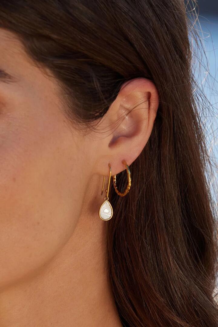 Image of Jewelry. Product name - Mira Mother Of Pearl Teardrop Gold Hook Earrings in Gold colour by brand - Love Lunamei