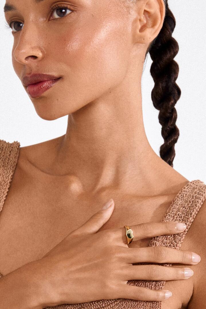 Image of Jewelry. Product name - Arin Gold Heart Signate Ring in Gold colour by brand - Pilgrim