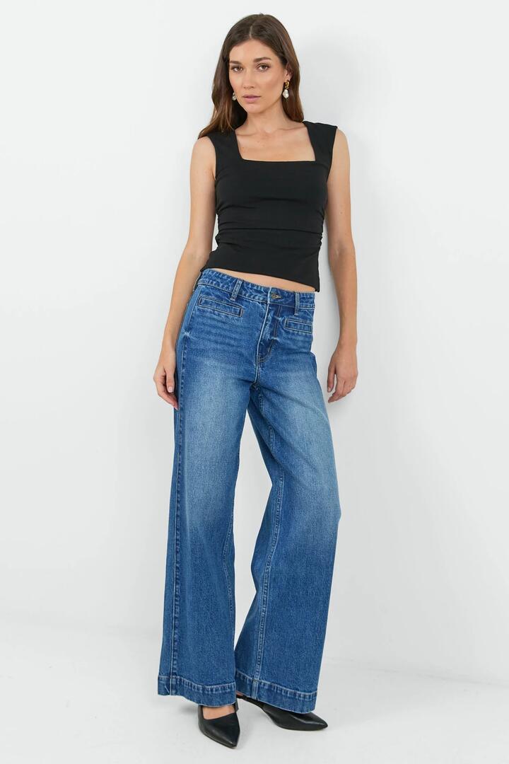 Image of Jeans. Product name - Ironic Washed Blue Wide Leg Panelled Jeans in Washed Blue colour by brand - Stories be Told