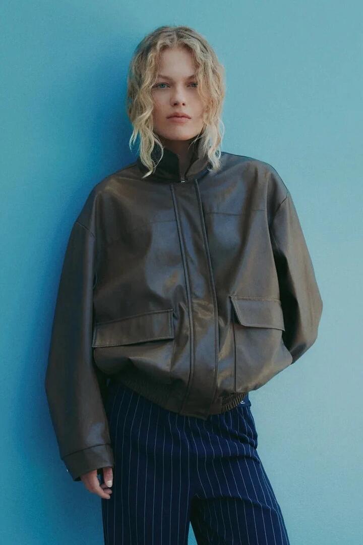 Image of Coats & Jackets. Product name - Lyla Umber Chocolate Vegan Leather Jacket in Brown colour by brand - Nude Lucy