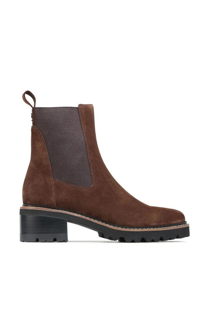 Image of Boots. Product name - Linear Chestnut Suede Chelsea Elastic Ankle Boot in Chestnut colour by brand - EOS