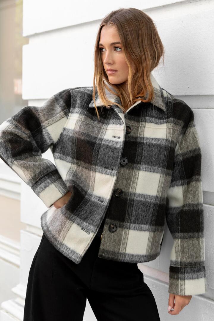Image of Coats & Jackets. Product name - Sweeping Grey Check Soft Jacket in Grey Check colour by brand - Ivy + Jack