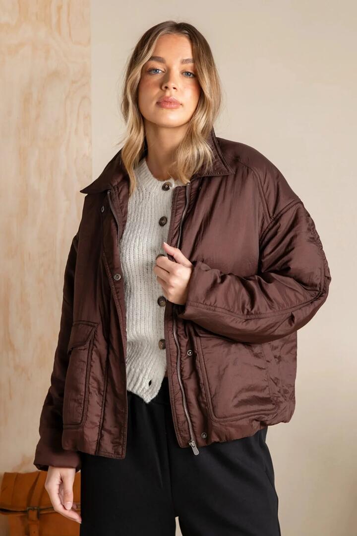 Image of Coats & Jackets. Product name - Banff Chocolate Nylon Woven Puffer Jacket in Brown colour by brand - Foxwood