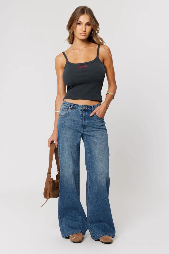 Image of Jeans. Product name - 95 Petra Mid Blue Wide Jean in Blue colour by brand - Abrand Jeans