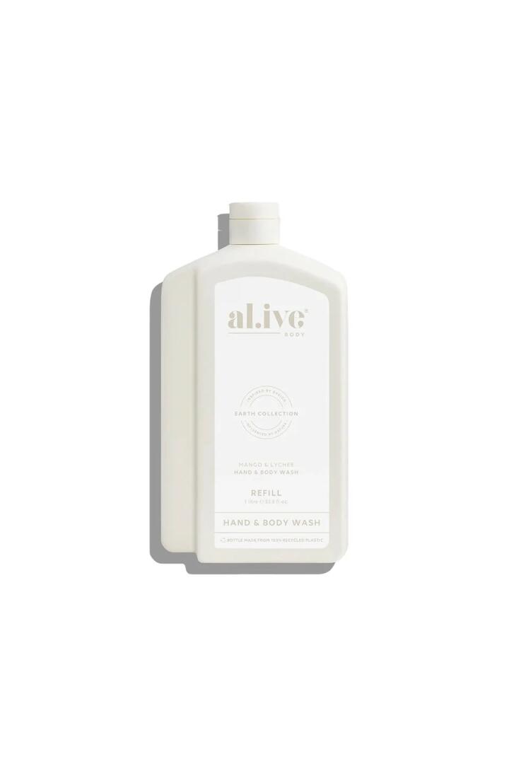 Image of Health & Beauty. Product name - Mango & Lychee 1ltr Hand & Body Wash Refill in colour by brand - Alive Body