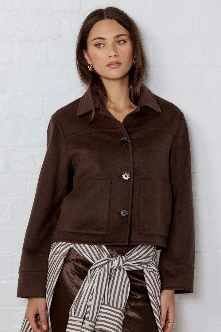 Image of Coats & Jackets. Product name - Ranger Chocolate Marle Wool Blend Soft Jacket in Chocolate Marle colour by brand - By Rosa.