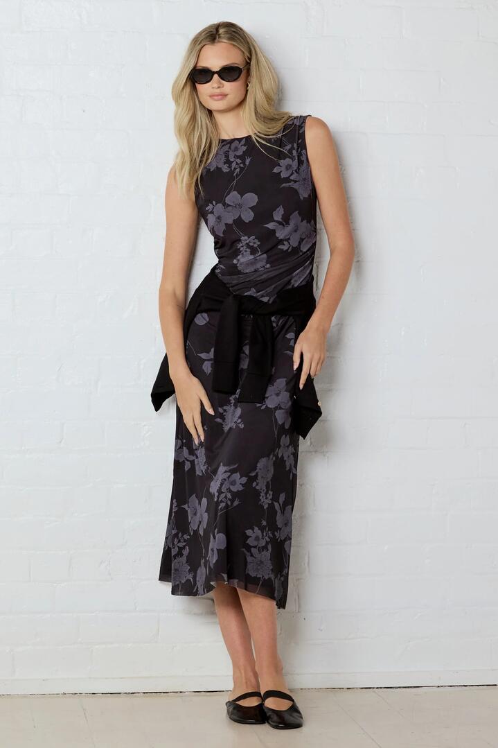 Image of Dresses. Product name - Frame Midnight Floral Mesh Sleeveless Maxi Dress in Midnight Floral Mesh colour by brand - Among the Brave
