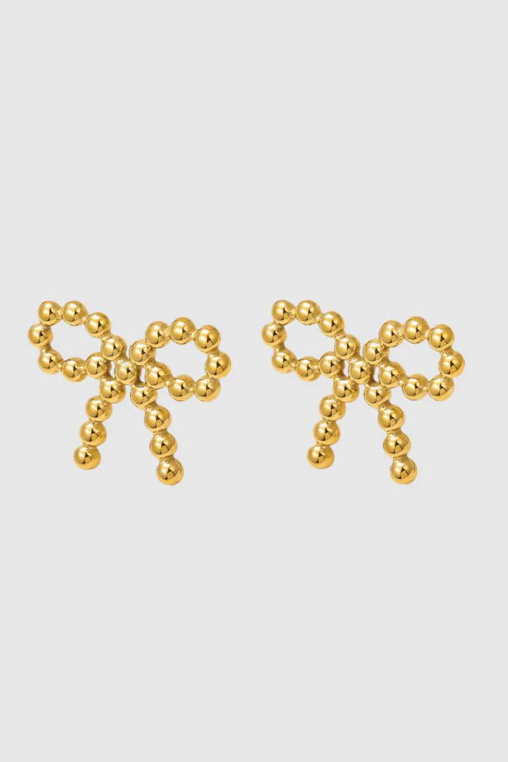 Image of Jewelry. Product name - Bobbly Bow Gold Plated EOL Stud Earring in Gold colour by brand - Castel + Co