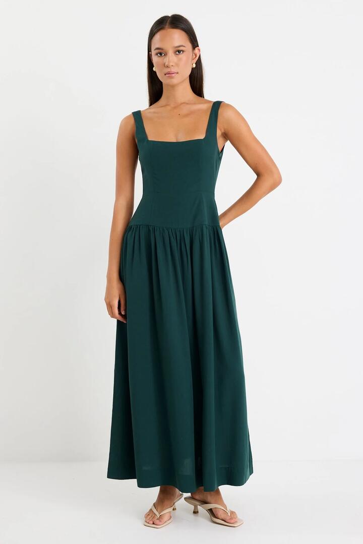Image of Dresses. Product name - Gilded Forest Sleeveless Square Neck Maxi Dress in Forest colour by brand - Stories be Told