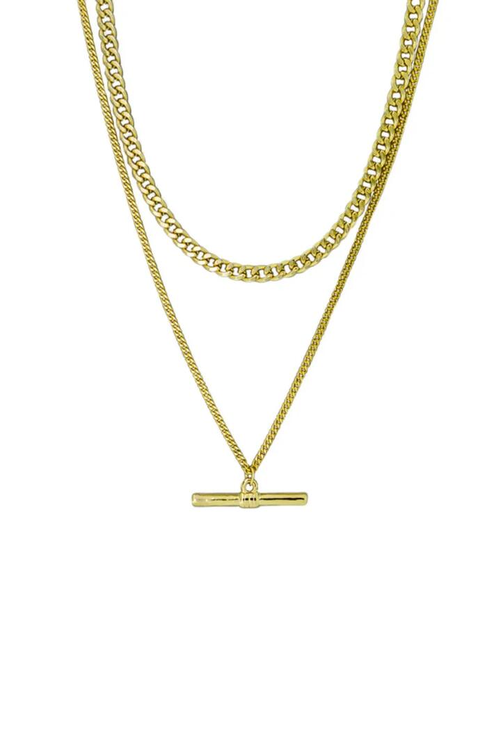Image of Jewelry. Product name - Mara Double TBar Gold Necklace in Gold colour by brand - Jolie + Deen