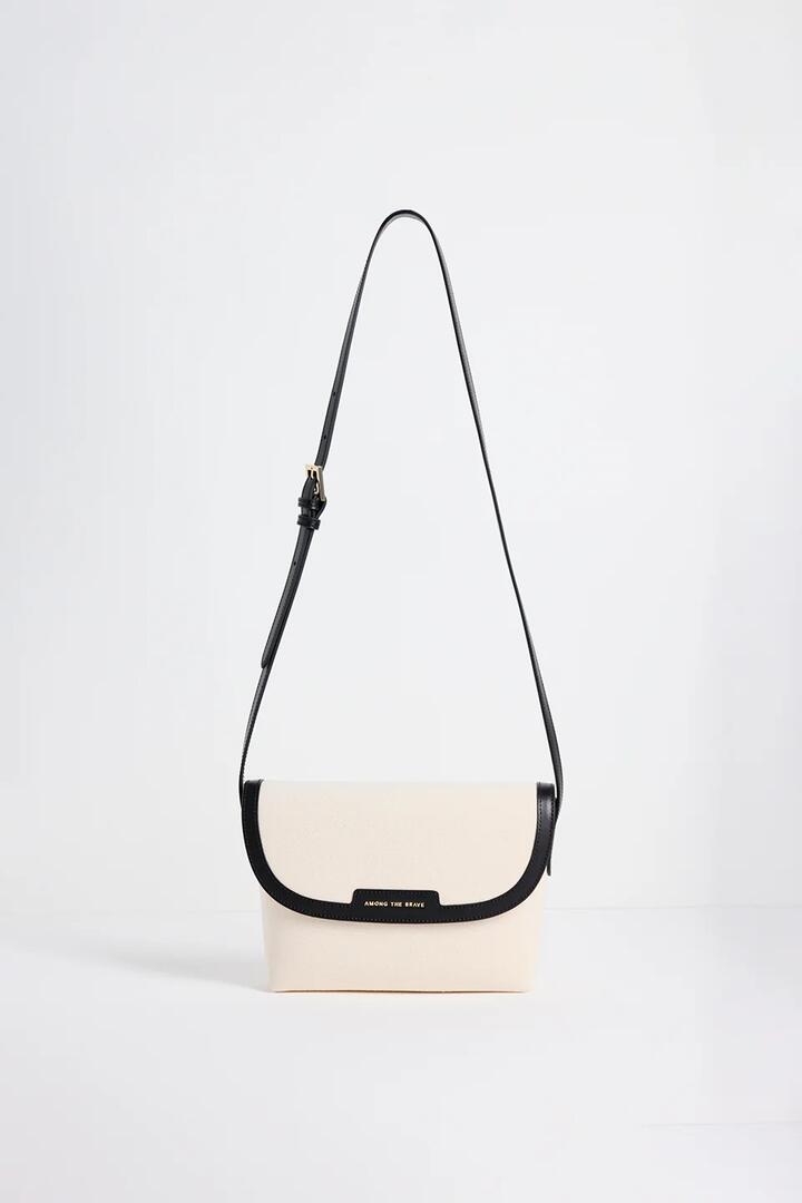 Image of Bags. Product name - Belle Natural Canvas Black Leather Trim Crossbody Bag in Black colour by brand - Among the Brave