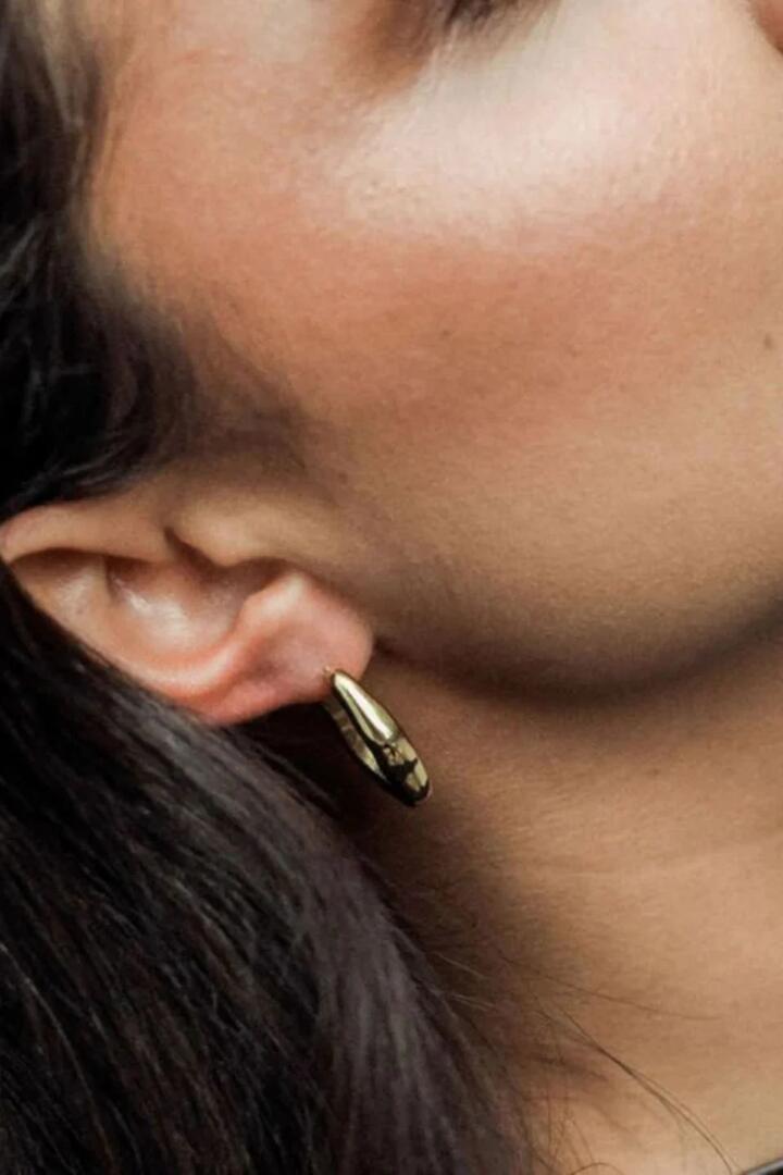 Image of Jewelry. Product name - The Organic Wavy Gold Hoop Earrings in Gold colour by brand - Queen of the Foxes